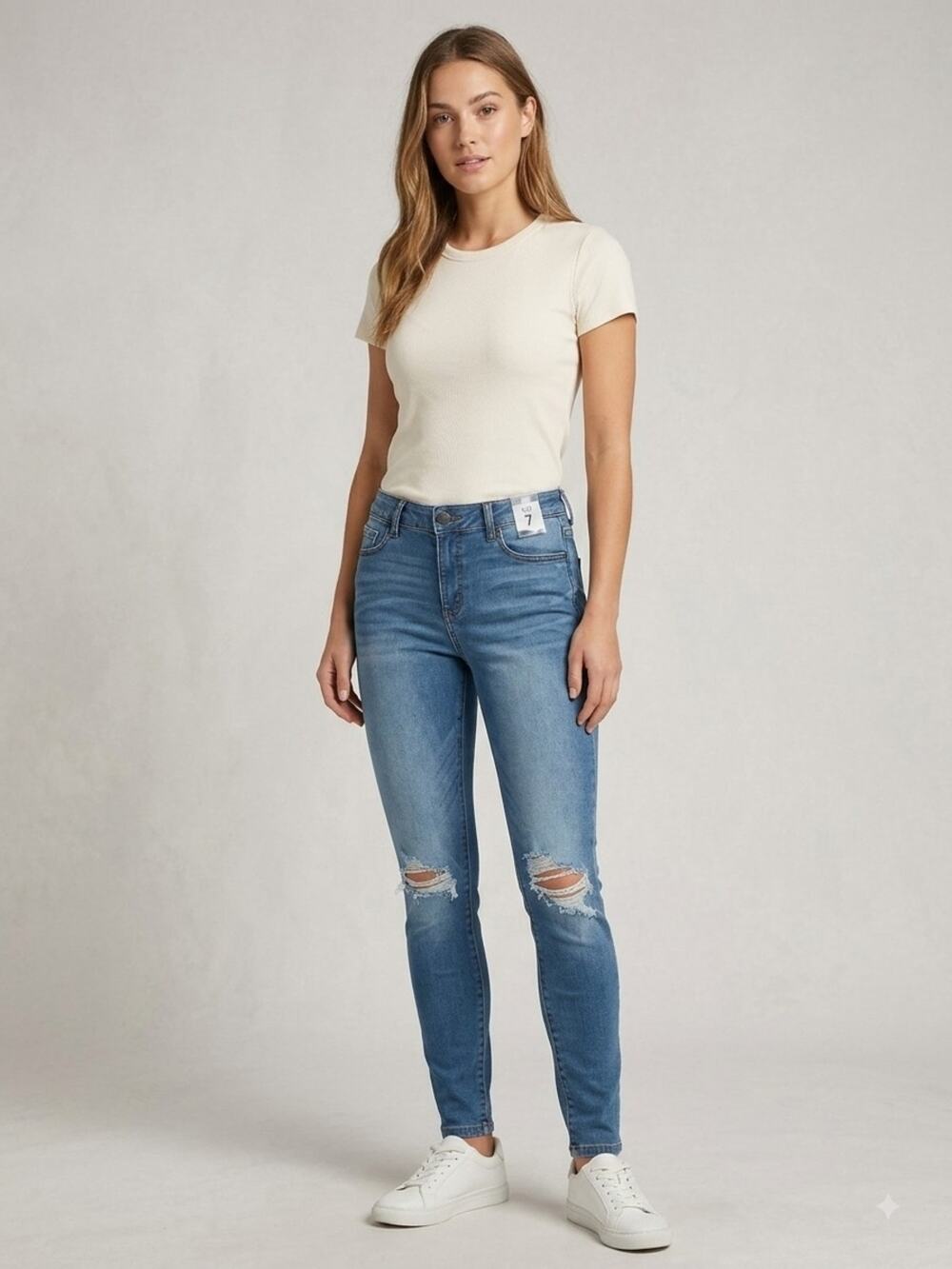 Rewash Light Blue Distressed High-Rise Cropped Jeans